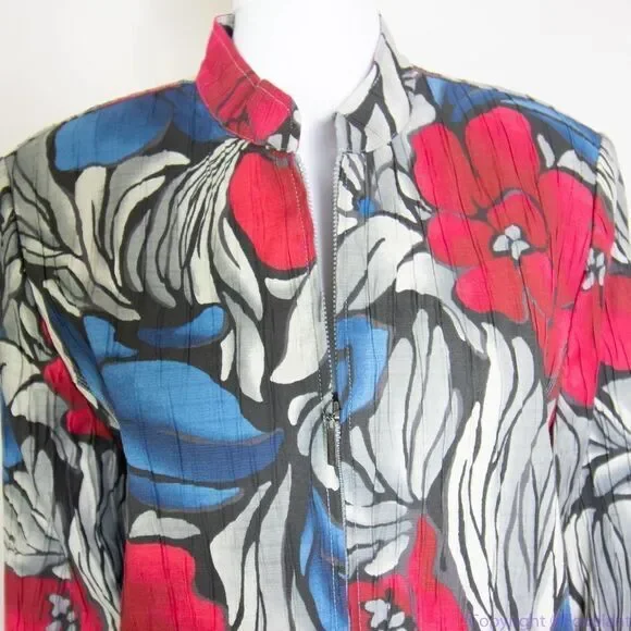 Afred Dunner women's cotton blend floral print zip up blazer jacket, size 16 - Picture 5 of 16